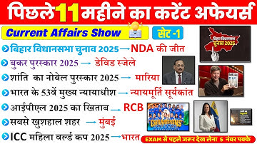 Last 11 Months Current Affairs 2025 | January to November 2025 | Important Current Affairs 2025