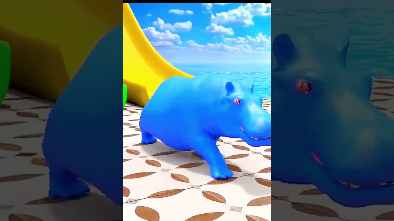 Animal Fountain Crossing 3d running Animal With Hippopotamus