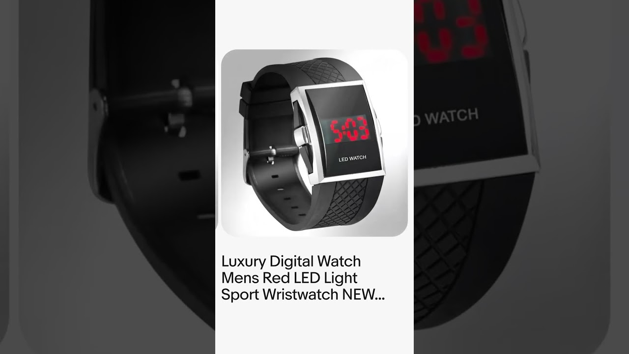 Luxury Digital Watch Mens Red LED Light Sport Wristwatch NEW Gift Style - Black