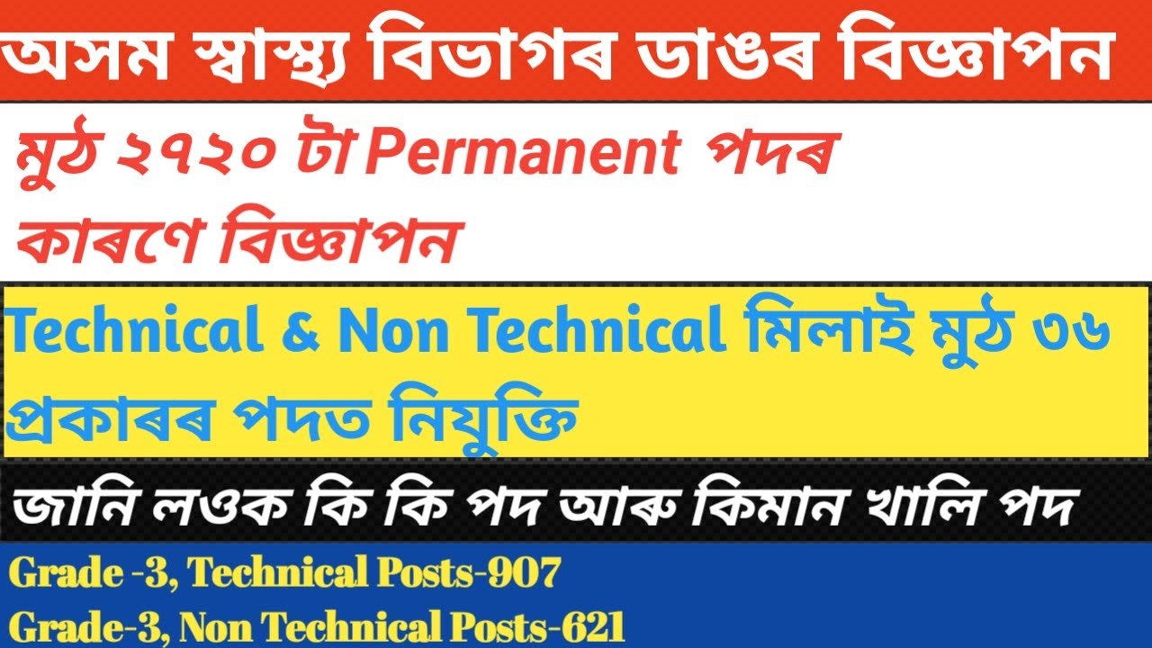 Assam Health Department Recruitment 2021 | Grade 3 Technical And Non-Technical Advertisement Assam