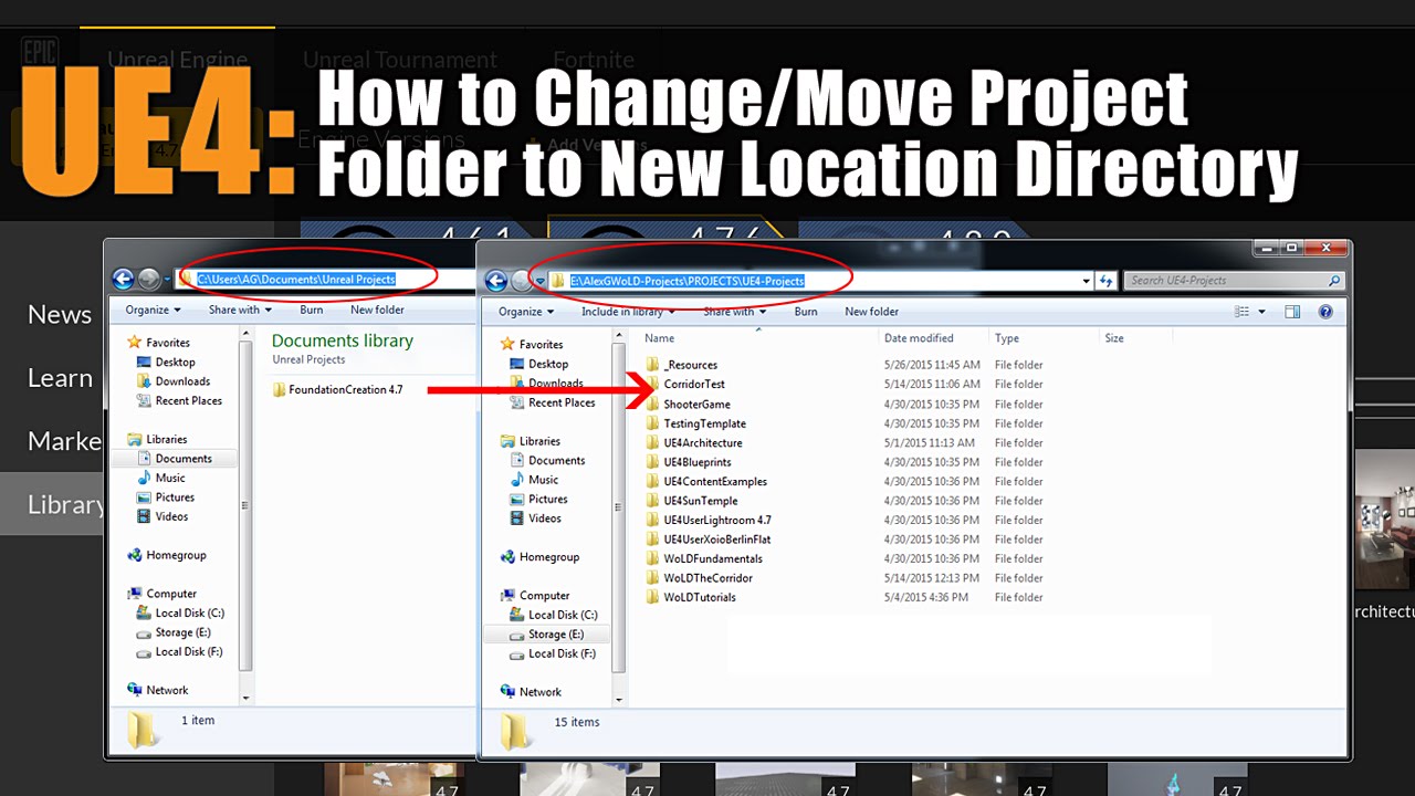 Ue4 How To Change Move Unreal Engine 4 Project Folder To New Location Directory Youtube