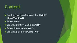 Roblox and Lua 0101 Overview of the Course