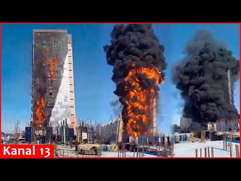 Image of a powerful fire in the Tver region of Russia