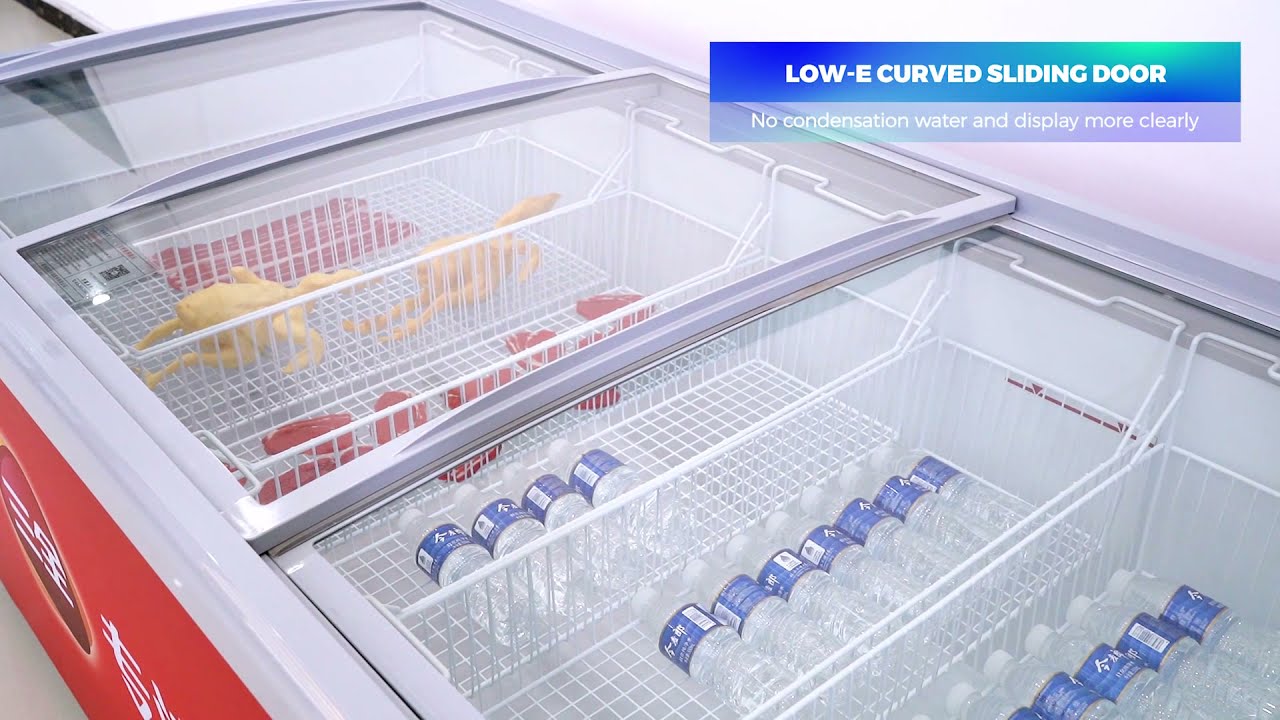 Supermarket display freezer frozen food chicken meat display freezer