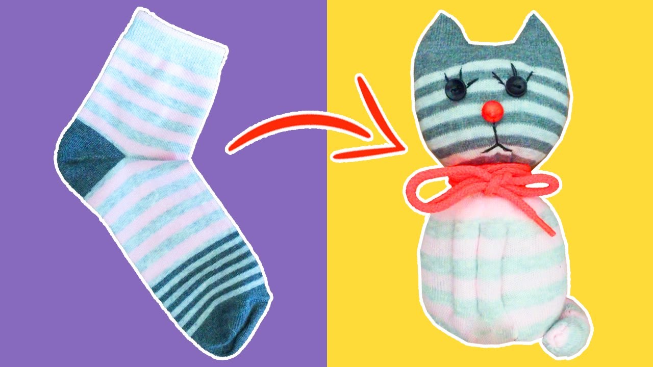 Sock Cat DIY  It is very easy to sew / Cute toy from a sock 