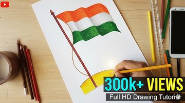 How To Draw Indian National Flag Step By Step | Tricolour Indian Flag Drawing with Colour pencil 