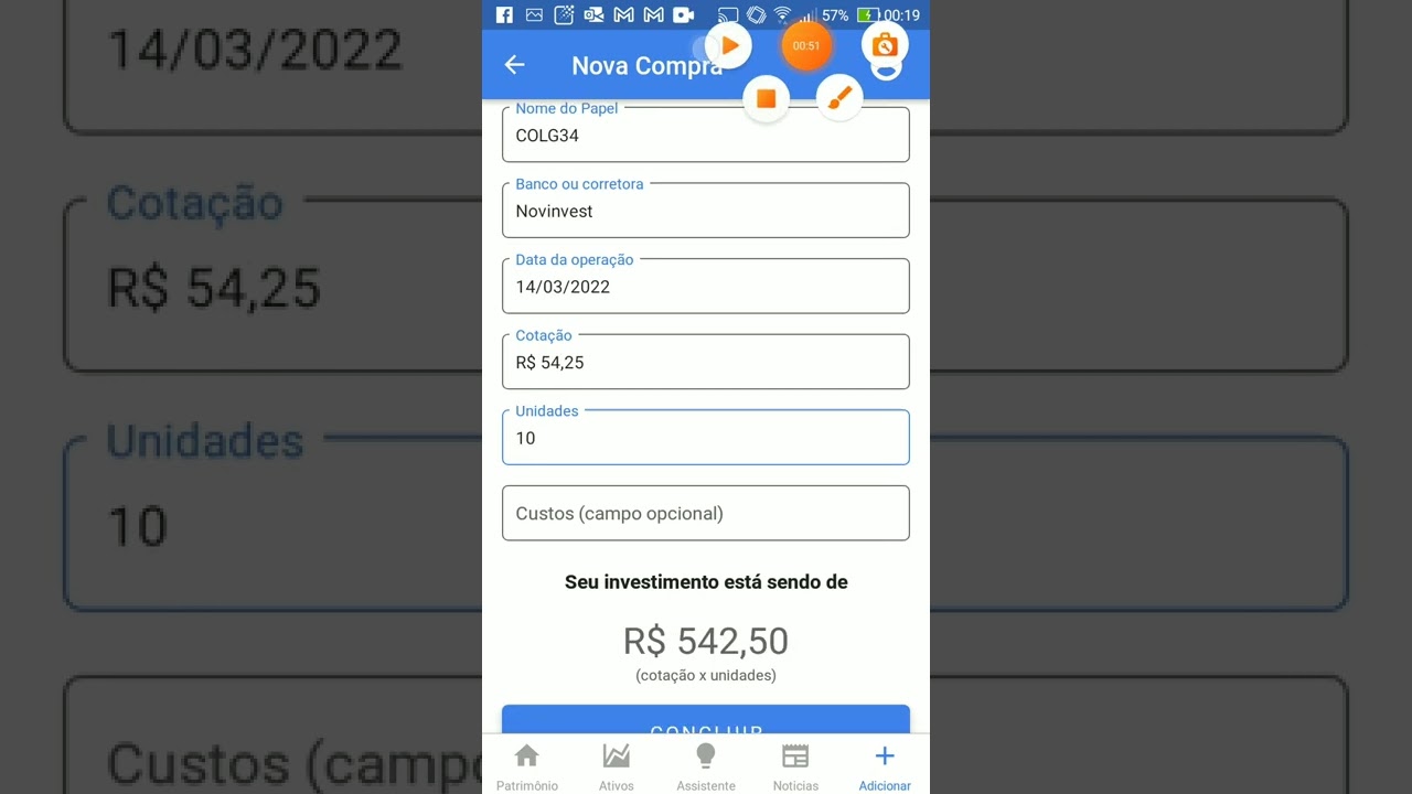 compra ações (14/03/2022) BOAC34/BLAK34/COLG34