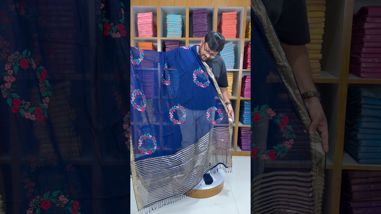 Viscose Georgette Embroidery Crown Thread Work Saree