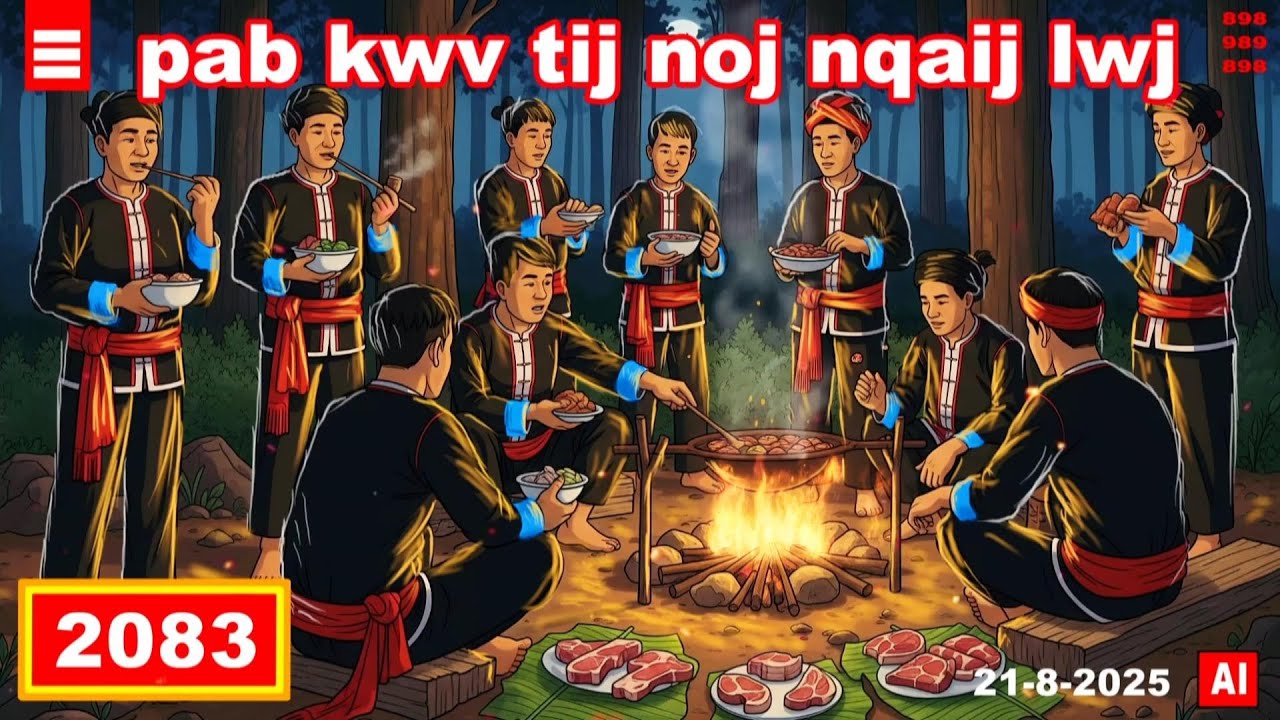 dab hais hmoob - 2083 - 21-8-2025 pab kwv tij noj nqaij lwj, กินของไม่เลือก, In the forest.