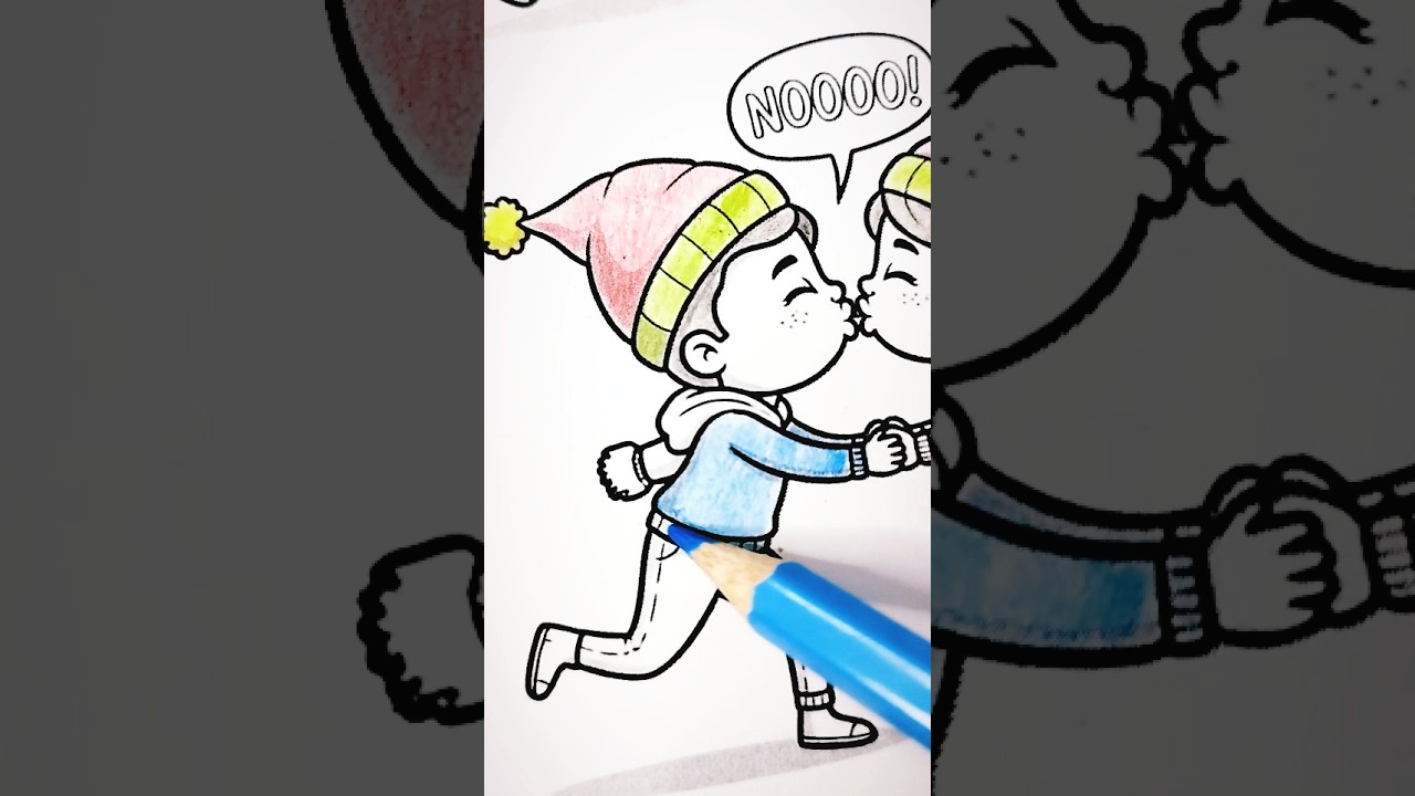 Cute Cartoon Couple Kissing Coloring Page 😘 👫 | ASMR Coloring with Pencils - Part 1 