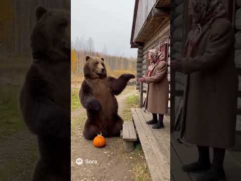 Русский Медведь и Бабушка Мишка Пришел Поздороваться Осень 