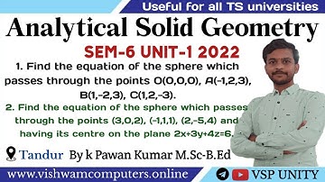 Equation of a sphere passing through four points | Analytical Solid Geometry | VSP UNITY