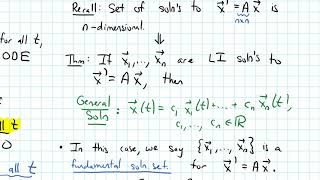 Diff Eq's 9.1, 9.4 Linear Systems--Fundamental Solution Set (Video 6)
