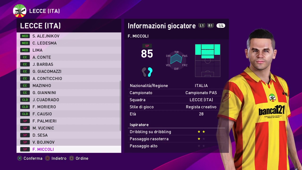 eFootball PES 2020 (PS4) - LECCE CLASSIC ALL TIME XI (77/100)