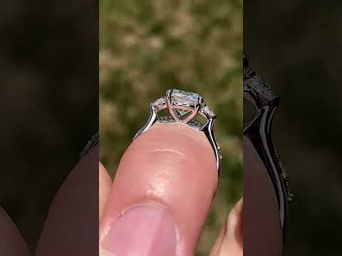 Cushion and Half Moon Moissanite Cathedral Engagement Ring ring video