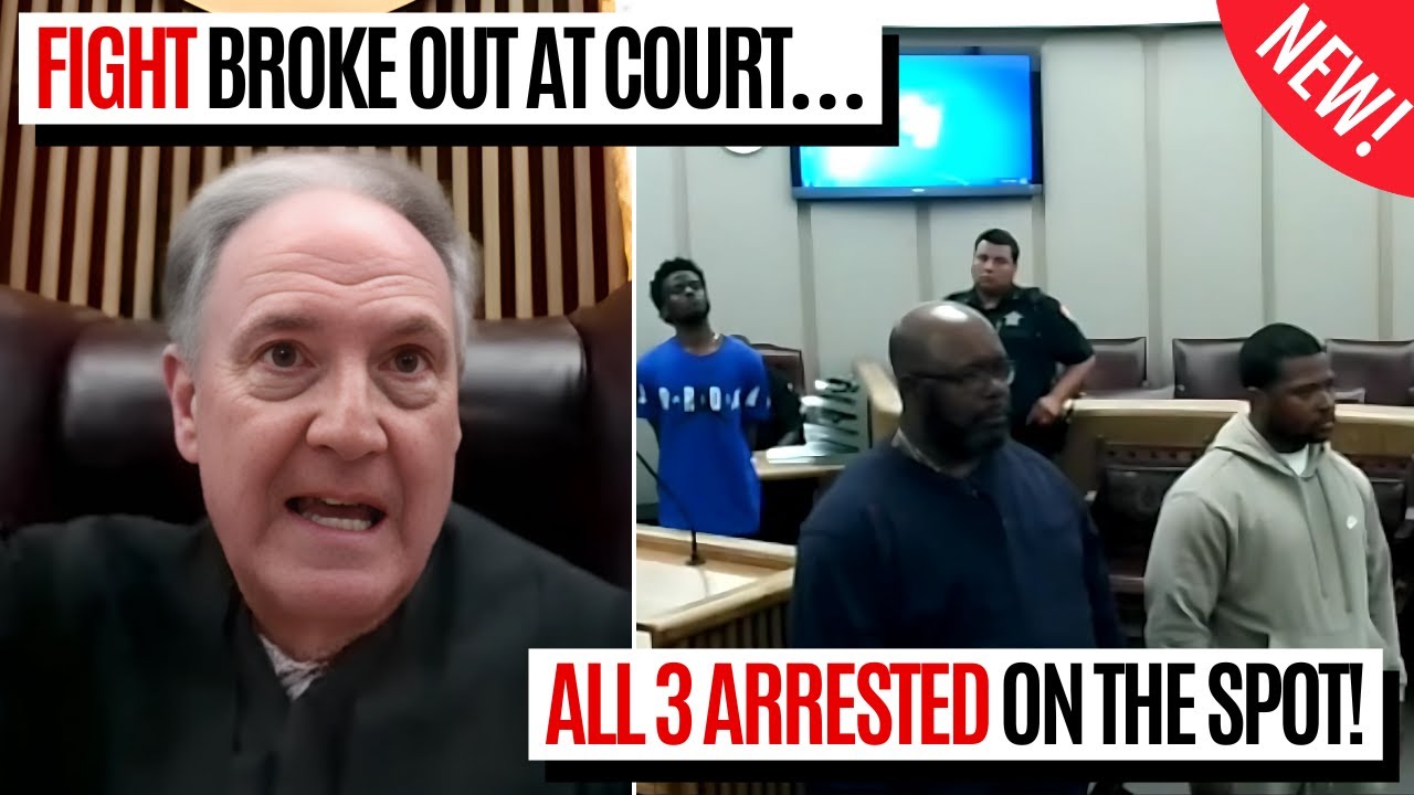 Возле зала суда вспыхнула потасовка... Судья Стивенс арестовал всех троих за неуважение к суду!