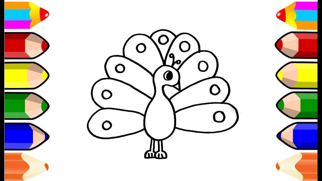 Teaching kids to drawing | how to draw baby | How to color a peacoak ...