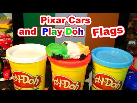 Pixar Cars Play Doh Flags with Race Cars Lightning McQueen Francesco Bernoulli and Raoul Caroule