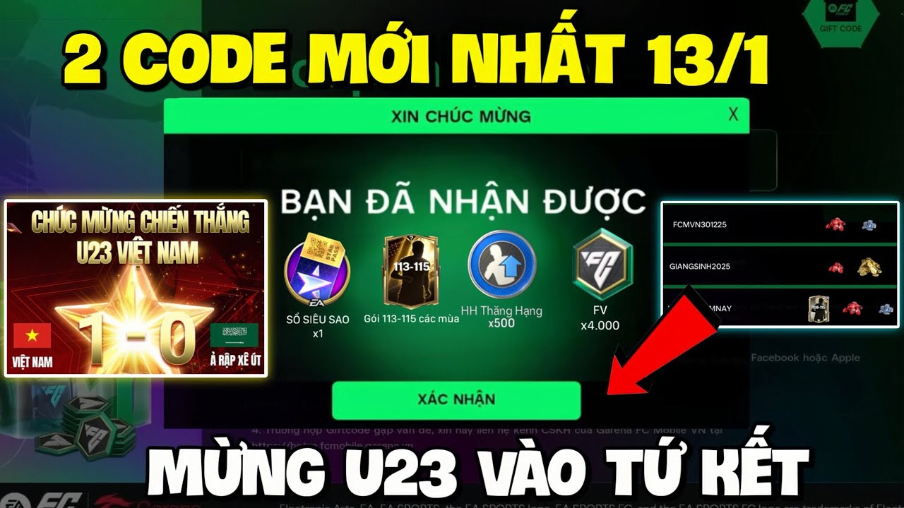 Nhập 2 Code Fc Mobile VN Mới Nhất 13/1 Nhận Quà FV, Pack Cầu Thủ Và HH Thăng Hạng Miễn Phí