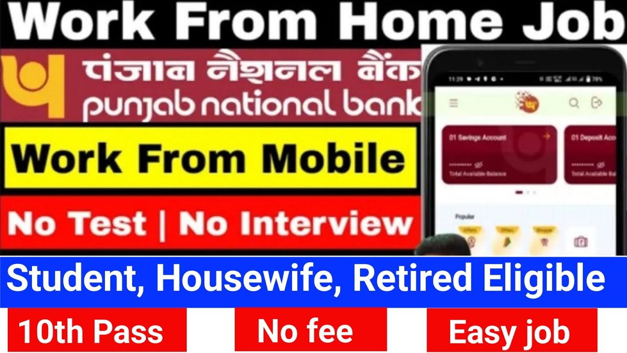 PNB Bank Mobile Work Work from Home Job Online job at Home