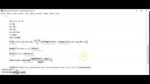 Método de bisección (en Wolfram Mathematica). Métodos Numéricos