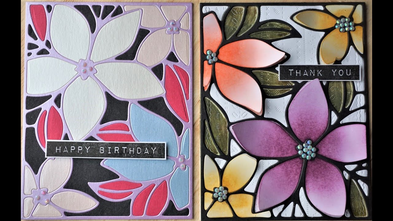 Die cutting & 3D inlay - Pinkfresh Studio Ornate Floral - same die, 2 cards with different looks