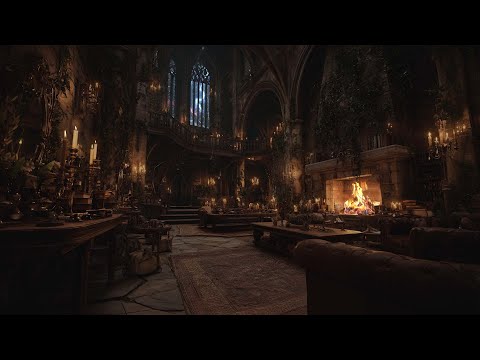 Heavy Rain Sounds with Occasional Thunder – Cozy Victorian Fireplace & Castle Ambience for Sleep
