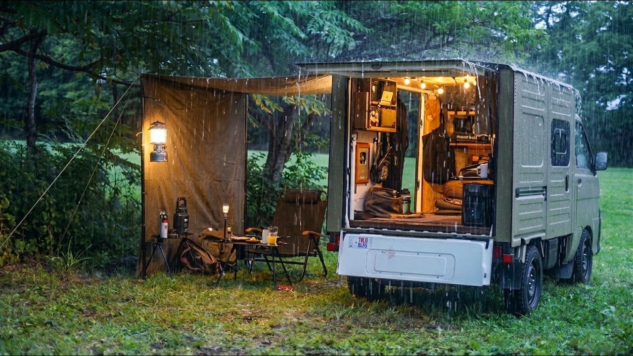 【雨の車中泊】トラックに忍び込んだ侵入者は何だ？｜Relaxing nature ASMR