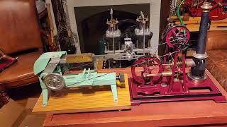 120 Years Old Ernst Plank Stirling Cycle Engine Driving  A Belt Driven Working Model Hacksaw.