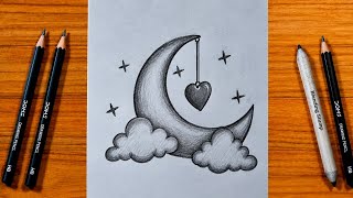 How to Draw a Beautiful Moon & Heart Pencil Drawing 🌙❤️ | Easy Shading Tutorial for Beginners screenshot 2