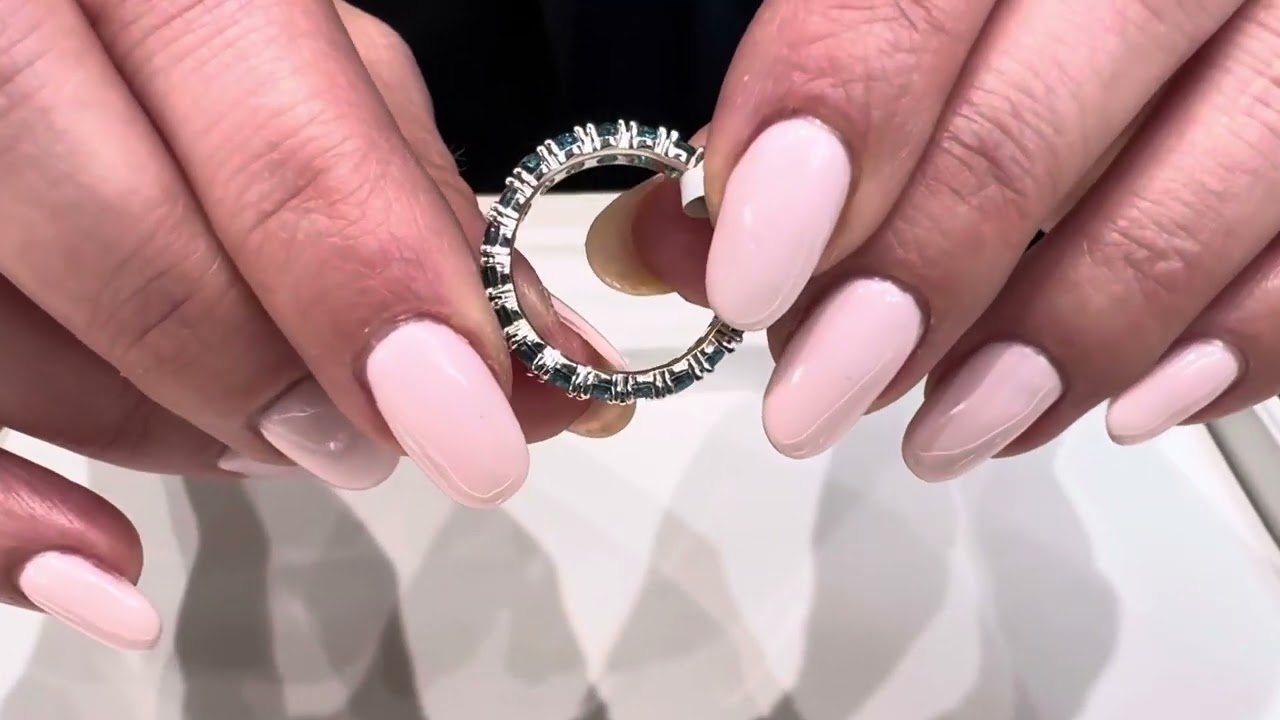 14K White Gold Eternity Ring with 20 Oval Shaped London Blue Topaz 5.29 carats