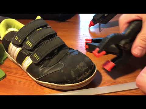 Schuh Sohle kleben mit Heisskleber Sohle eines Schuhes reparieren mit Klebstoff Anleitung