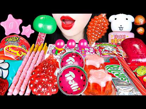 ASMR PINK <strong>RED</strong> DESSERTS 핑크색 빨간색 디저트 ICE CREAM, WATERMELON GUMMY, <strong>TIKTOK</strong> JELLY, GUMMY 아이스크림, 구미 젤리 먹방