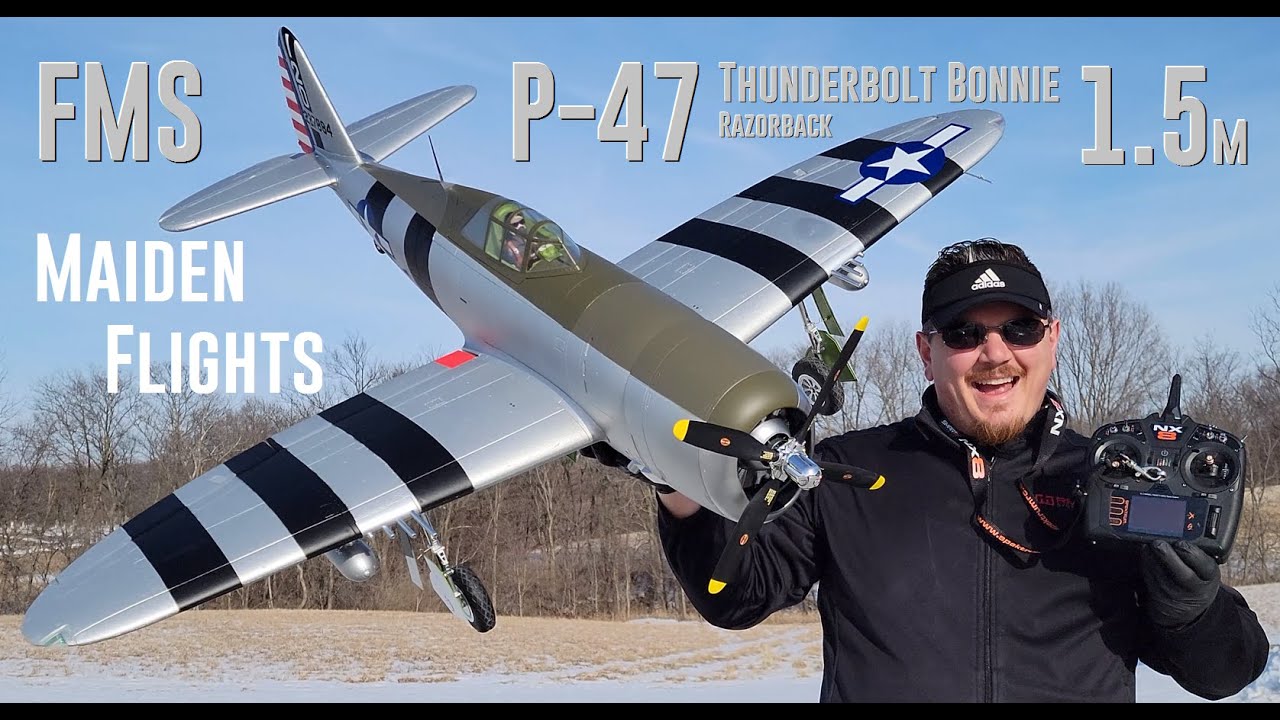 FMS - P-47 Thunderbolt Bonnie - 1500mm - 3X Maiden Flights - YouTube