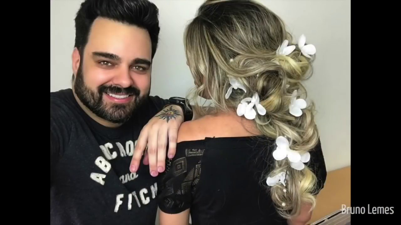 Tutorial de penteado para noivas - Trançado de mechas e flores.