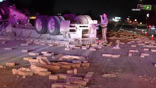 Overturned Semi-Truck Causes Traffic Incident on 101 Freeway in Tarzana