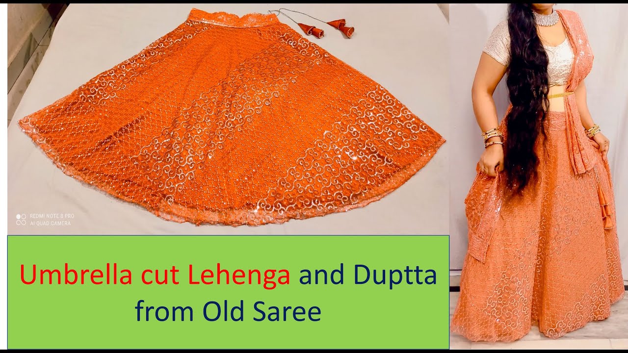 Umbrella cut lehenga cutting and stitching-from old saree-अम्ब्रेला लेहेंगा बनाने का सबसे सरल तरीका