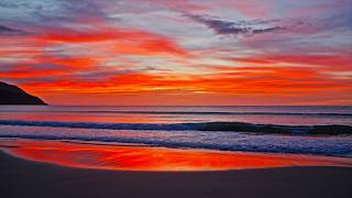 Amber Sunset Afterglow on the Beach with Calm Ocean Waves | Relaxing ASMR for Sleep, Study & Focus