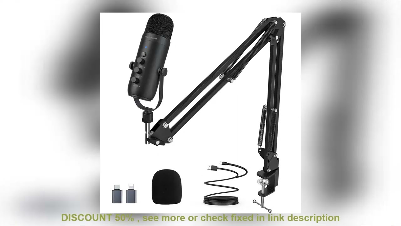 Top BEST Haomuren Podcast Condenser Microphone with Boom Arm Stand,USB Gaming M