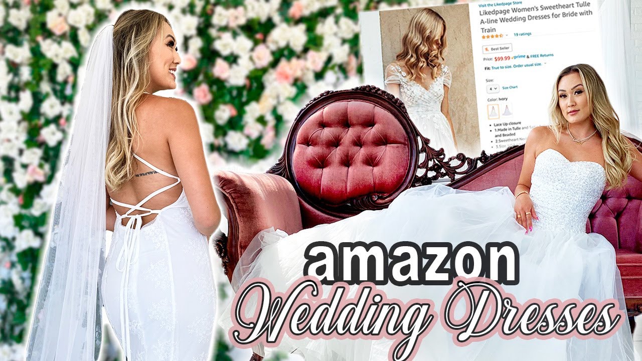 Trying On Wedding Dresses From Amazon - YouTube