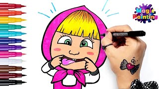 How To Draw Masha and The Bear Coloring Pages for Kids Teach drawing to kids | Magic Painting