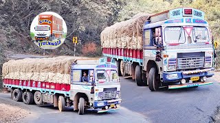 Ghat Road : Cars Crossing Heavy Loaded Truck 14 Tyres Lorry Driving Stopped on Ghat Roads Turning