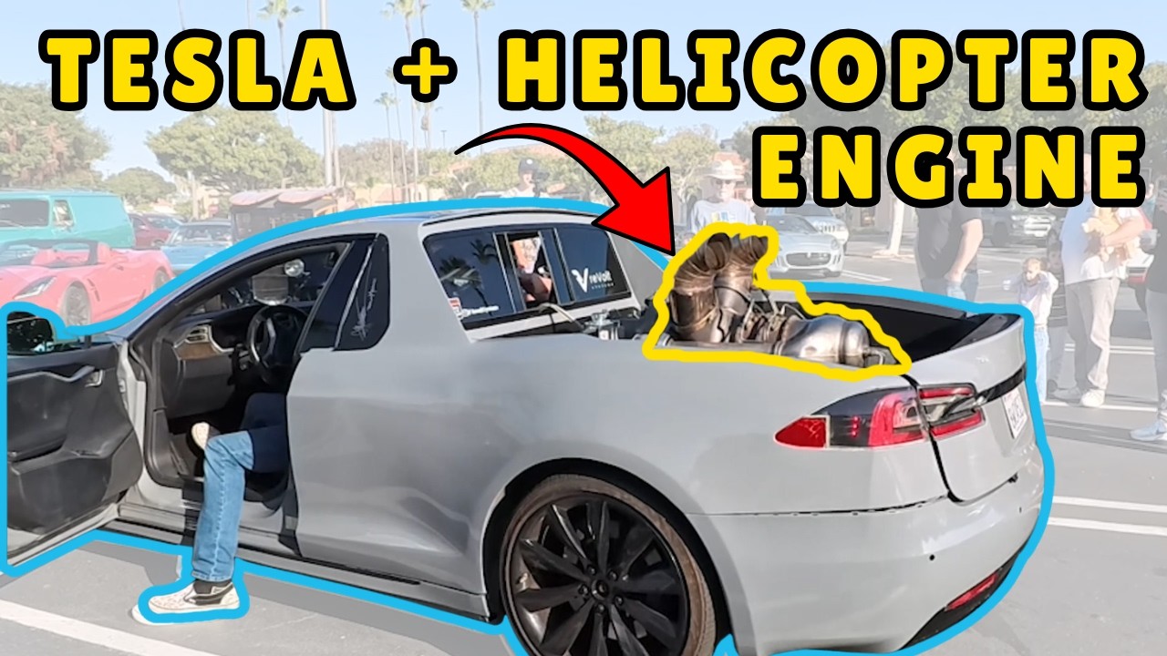 They Cut the Back Off a Tesla and Put a Helicopter Engine in It 😳 | Teslameano
