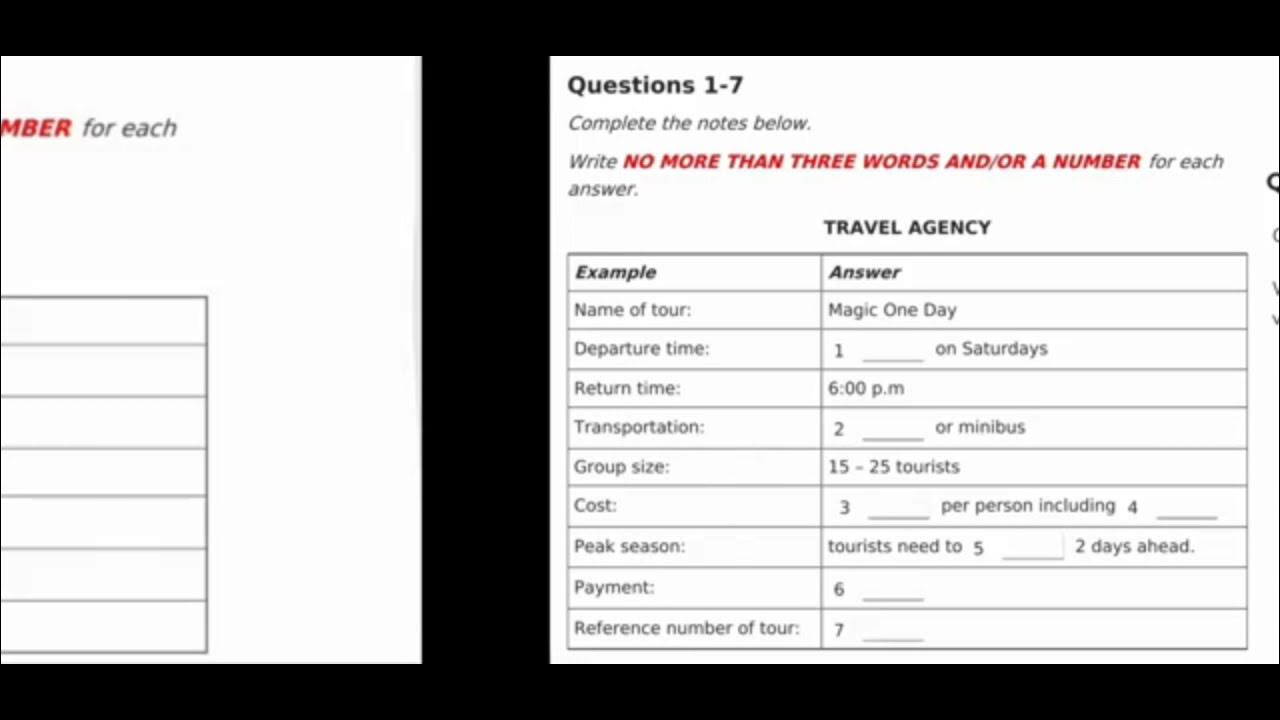 travel agency listening answers