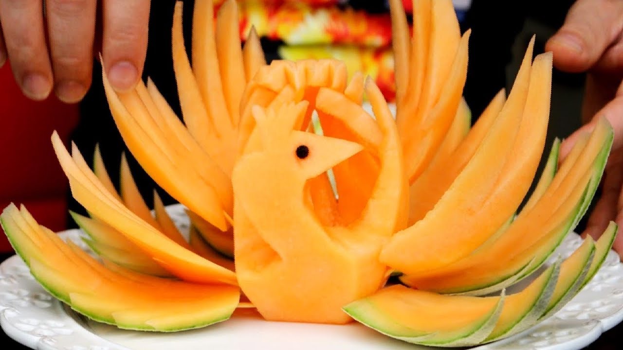 Art In Melon Peacock How To Make Fruit and Vegetable Carving Elegant Garnishes for All