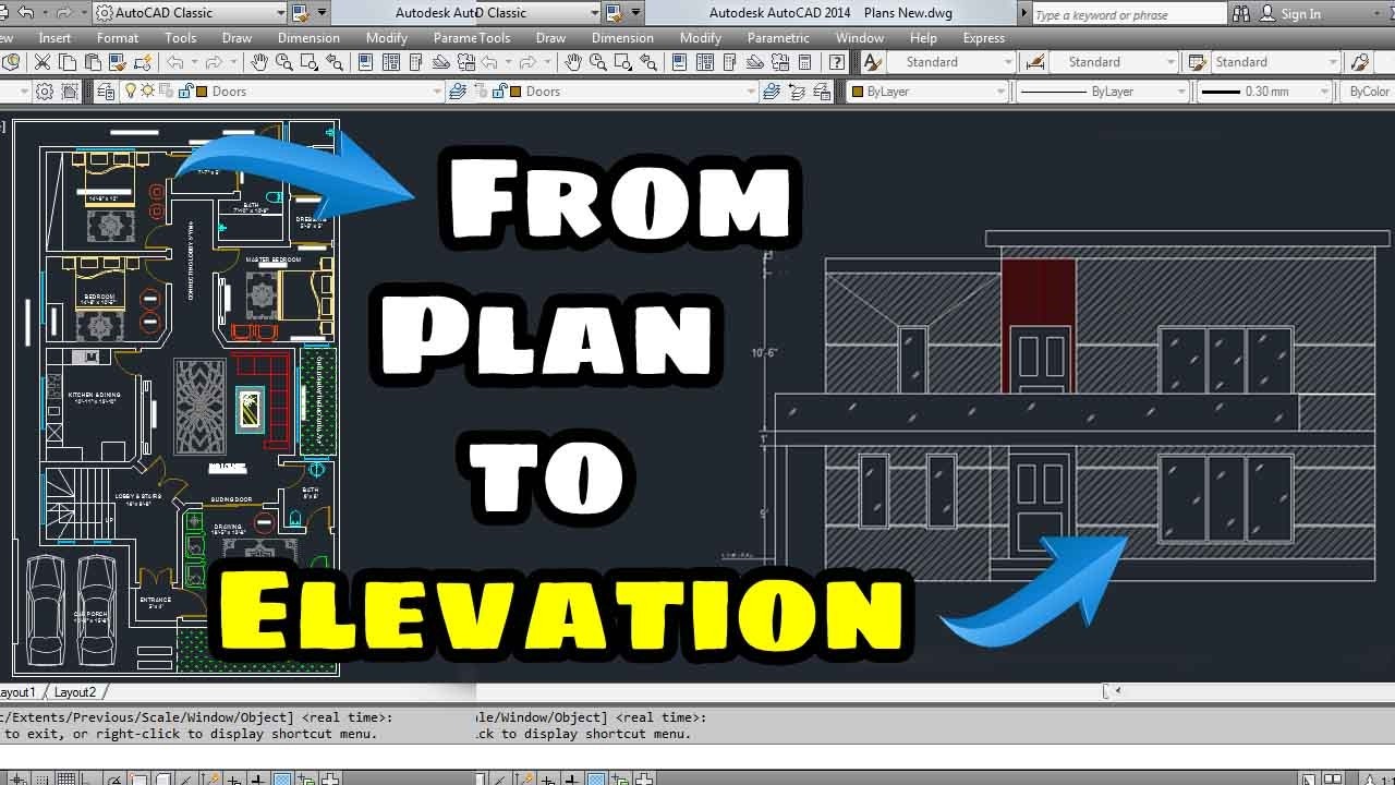 From Plans to Elevation in AutoCAD | How to Make House Front Elevation ...