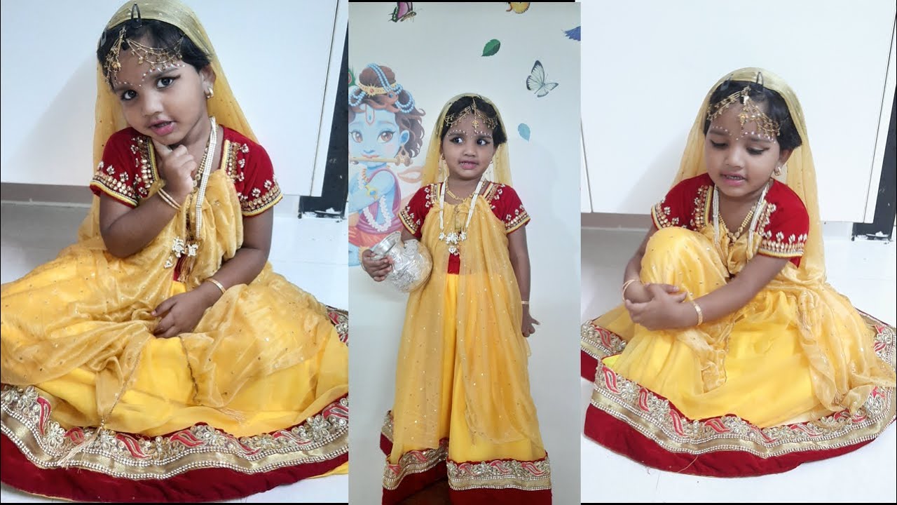 Little Radha Costume and Makeup | Radha costume ideas | Janmashtami ...