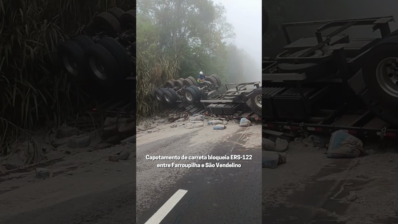 Capotamento de carreta bloqueia ERS-122 entre Farroupilha e São Vendelino