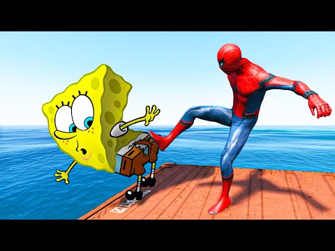 GTA 5 Spiderman vs SpongeBob Epic Ragdolls Ep.11 (Funny Moments Flooded Los Santos)