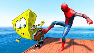 GTA 5 Spiderman vs SpongeBob Epic Ragdolls Ep.11 (Funny Moments Flooded Los Santos)